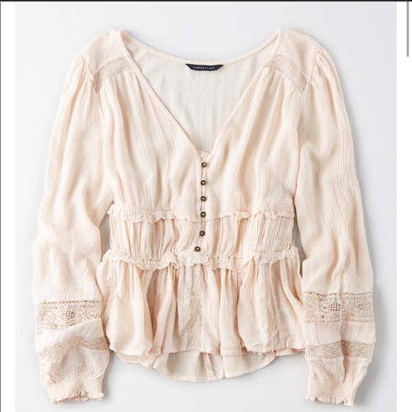 American Eagle Lacey Ruffle Waist Blouse - Boho - Picture 3 of 8